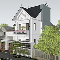 Detached Villa Exterior Design With White Facade Balcony Large Windows And Surrounding Trees Driveway