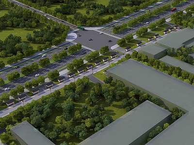 Efficient Aerial View Urban Planning With Tree Lined Streets Green Areas And Building Layout 3d model