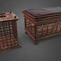 Vintage Wooden Storage Chests With Latticed Structure Circular Hole And Leather Top