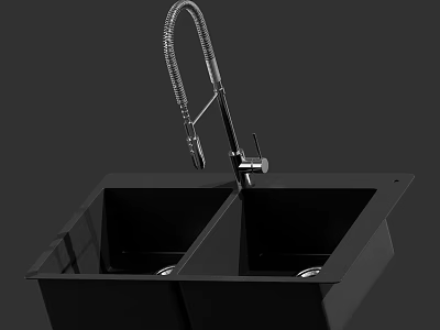 Black Double Bowl Kitchen Sink With Flexible Faucet For Modern Kitchen Use 3d model