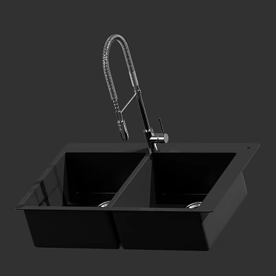 Black Double Bowl Kitchen Sink With Flexible Faucet For Modern Kitchen Use 3d model
