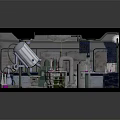 Industrial Lab Interior With Metal Equipment Pipes Purple Flasks And Metal Floor