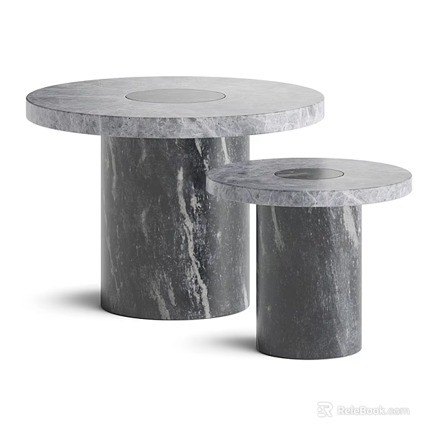 Modern Round Marble Coffee Tables Two Piece Set With Gray Veins Design 3d model 
