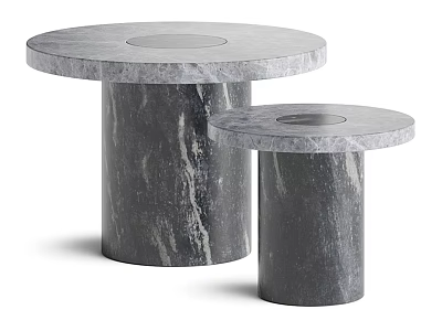 Modern Round Marble Coffee Tables Two Piece Set With Gray Veins Design 3d model