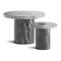 Modern Round Marble Coffee Tables Two Piece Set With Gray Veins Design