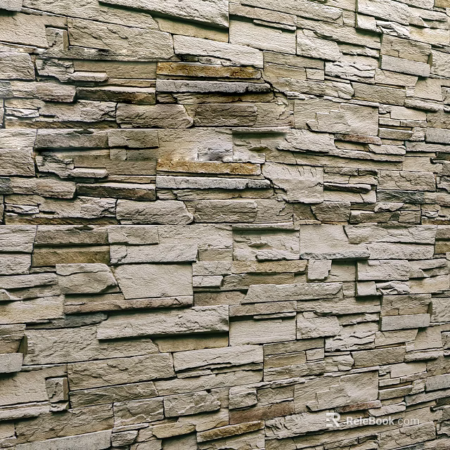Natural Stacked Stone Wall With Rustic Texture And Layered Stone Design 3d model 