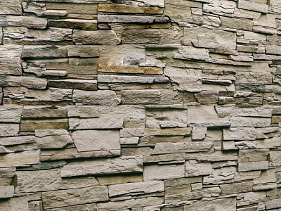 Natural Stacked Stone Wall With Rustic Texture And Layered Stone Design 3d model