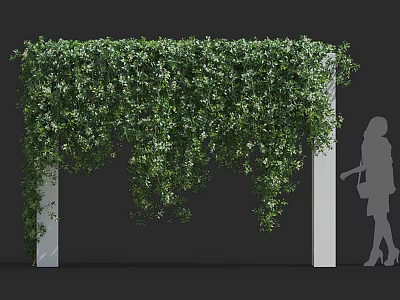 Lush Green Vines Covered Pergola With White Columns For Outdoor Decor 3d model