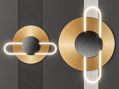 Modern Circular Wall Decor With Golden Black And White LED Light Strips On Dark Wall 3d model