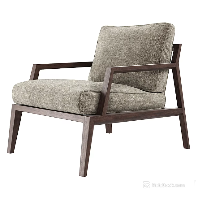 Single Sofa With Wooden Frame And Light Gray Fabric Minimalist Design 3d model 