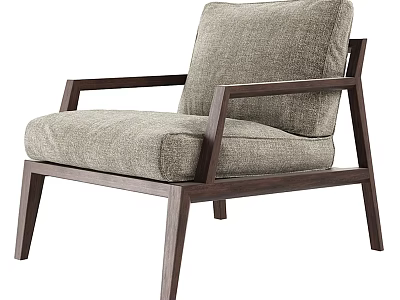 Single Sofa With Wooden Frame And Light Gray Fabric Minimalist Design 3d model