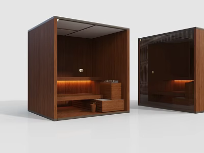 Modern Wooden Sauna Room Interior With Bench Storage And Ambient Lighting Design 3d model
