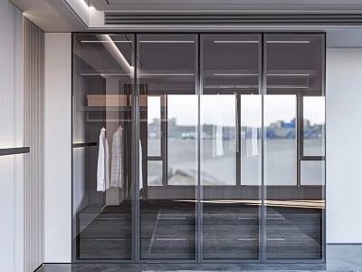 Modern Wardrobe Interior Design With Transparent Glass Doors And Hanging Space 3d model