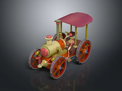 Vintage Classic Carriage With Red Canopy Wooden Wheels Golden Decorations And Intricate Details 3d model
