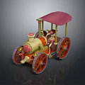 Vintage Classic Carriage With Red Canopy Wooden Wheels Golden Decorations And Intricate Details