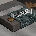 Modern Green Marble Coffee Table With Dried Pampas Grass Vase Magazines And Decorative Bowl