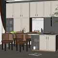 Modern Kitchen Dining Table Set With Island Counter Cabinets And Chairs 3d model