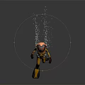 Yellow Suited Diver Character With Copper Helmet Exploring Underwater Marine Life