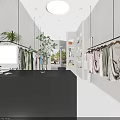Modern Clothing Store Interior With Hanging Clothes On Racks And Ceiling Lights