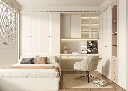French Tatami Bedroom Cream Style Tatami Bedroom Chair 3d model
