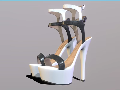 Women's Fashionable Black And White High Heel Sandals With Strap Design And Platform Soles 3d model
