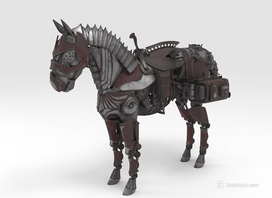 Steampunk Mechanical Horse Featuring Detailed Metal Structure Leather Saddle And Gear Components 3d model 