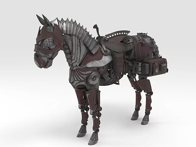 Steampunk Mechanical Horse Featuring Detailed Metal Structure Leather Saddle And Gear Components 3d model