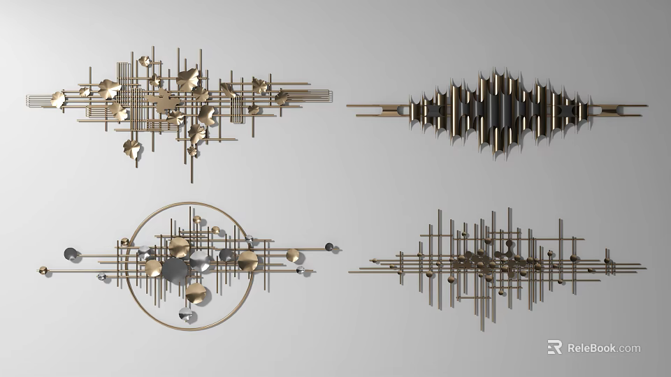 Modern Metal Wall Decor With Geometric Linear Structures And Decorative Elements 3d model
