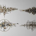 Modern Metal Wall Decor With Geometric Linear Structures And Decorative Elements 3d model