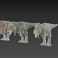 Three Different Colored Tyrannosaurus Rex 3D Models on Black Background