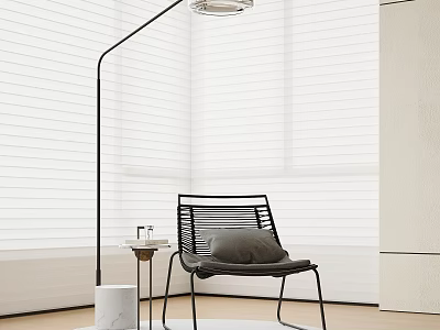 Leisure chair combination carpet side table venetian blinds floor lamp book water cup 3d model
