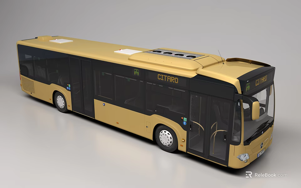 Modern Golden TITAN Bus With White Roof Sections Black Windows And Multiple Doors 3d model 
