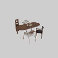 Modern Wooden Dining Table Set With Mixed Design Chairs And Decorative Cups On Table