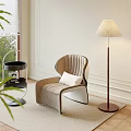 Stylish Modern Side Table With Glass Top Metal Frame Accent Chair Floor Lamp And Green Plants