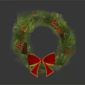 Festive Christmas Wreath Decoration With Green Foliage Red Berries And Red Bow Accent