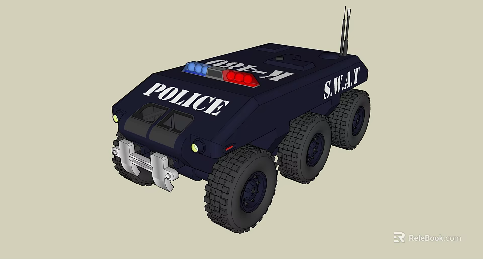 Tactical SWAT Police Car With Blue Red Lights And Heavy Duty Tires 3d model 