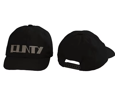 Black Cap With CUNTY Letter Print And Adjustable Back Strap Design 3d model