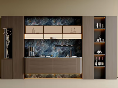 Modern Sideboard Design With Marble Backsplash Storage Drawers And Display Shelves 3d model