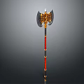 Ornate Decorative Axe With Gold Black Red Wrapped Handle And Spiked Top