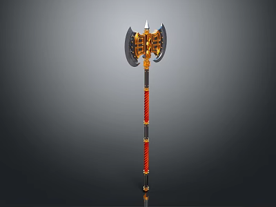 Ornate Decorative Axe With Gold Black Red Wrapped Handle And Spiked Top 3d model