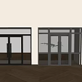 Modern Glass Panel Double Doors With Black Metal Frame And Indoor Wooden Floor Design