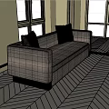 Two Seater Brown Sofa With Cushions In Bright Room Wooden Floor
