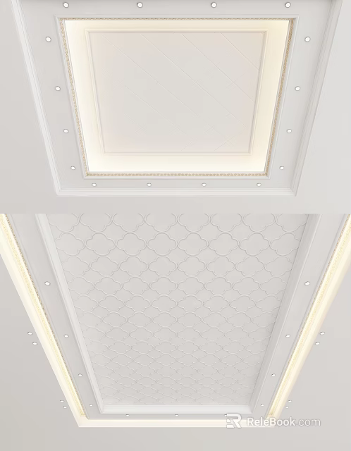 Modern White Ceiling Design With Recessed LED Lights And Geometric Patterns 3d model 