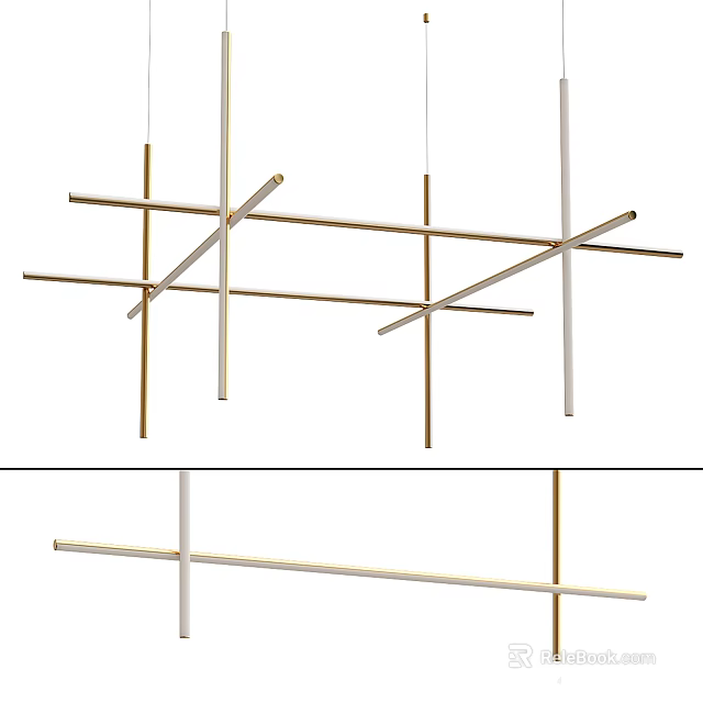 Modern Linear Chandelier With Crossed Gold Metal Rods And Minimalist Design 3d model 