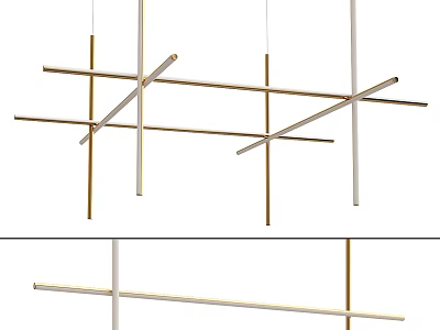 Modern Linear Chandelier With Crossed Gold Metal Rods And Minimalist Design 3d model