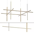 Modern Linear Chandelier With Crossed Gold Metal Rods And Minimalist Design
