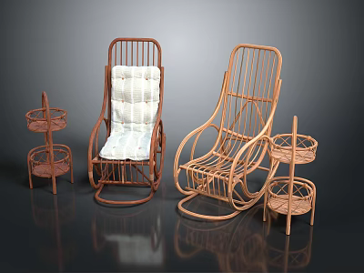 Bamboo Plant Based Furniture Including Rocking Chairs Side Tables And Shelves 3d model