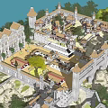 Ancient Architecture Historic Castle With Stone Towers Stone Walls Mountain Backdrop And Greenery