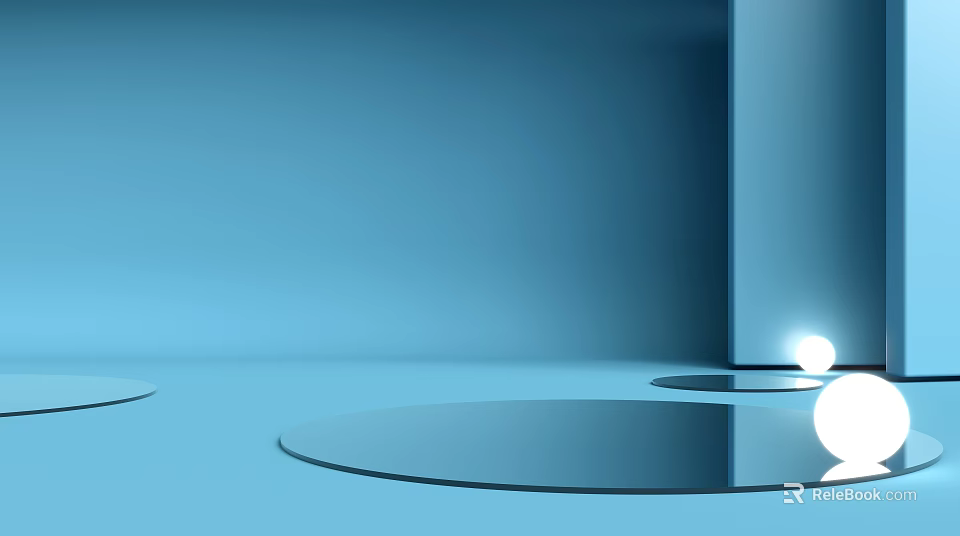 Blue Background Wall With Circular Platforms And Illuminated Spheres 3d model