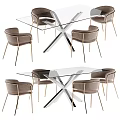 Modern Glass Top Dining Table Set With Cross Metal Legs And Upholstered Chairs